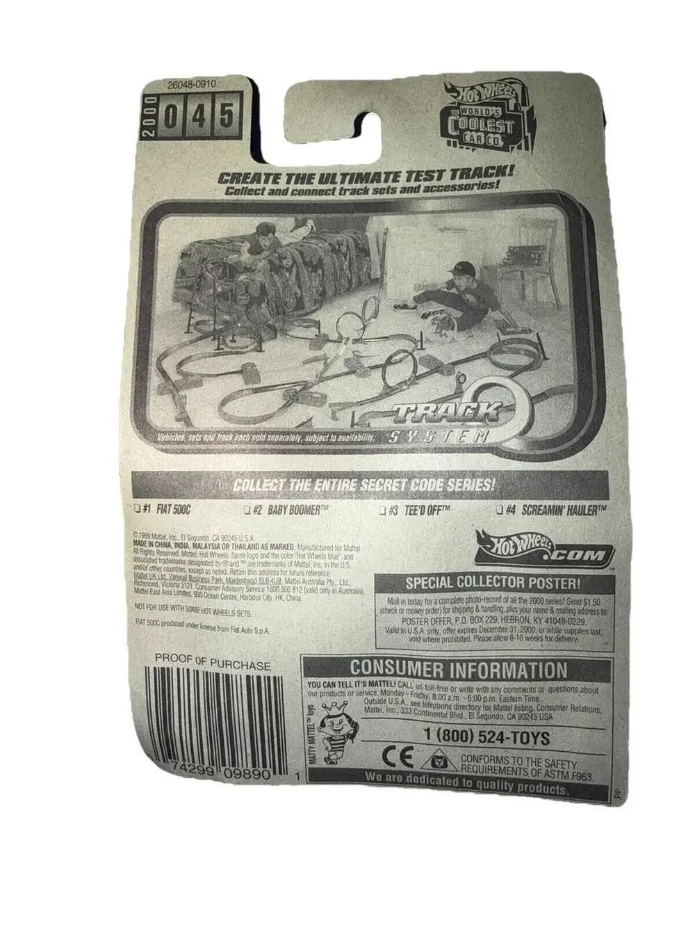 Hot Wheels Secret Code Series Fiat 500C No. 1/4 2000 Collector No. 045 Red